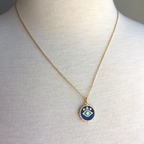 Blue enamel Protective Eye Medallion Necklace - Picture 3 of 5